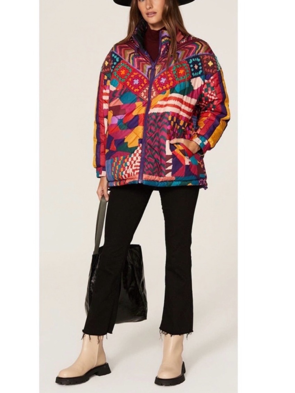 FARM Rio Vibrant Multicolor Patchwork Quilted Puffer Jacket - Picture 4 of 5